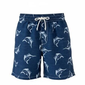 Old Navy Navy Blue and White Marlin Fish Print Swim Trunks Size Small